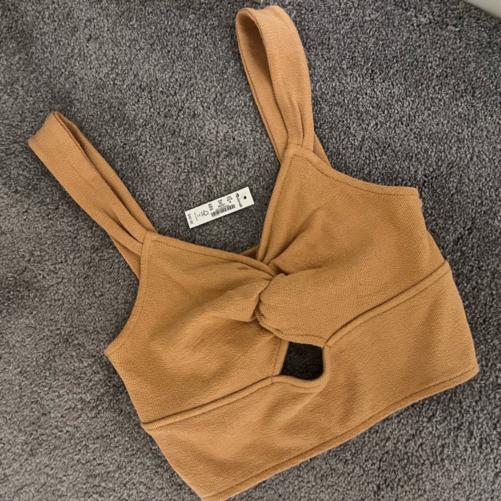 Cutout Knot-Front Crop Tank Top in Mustard Yellow